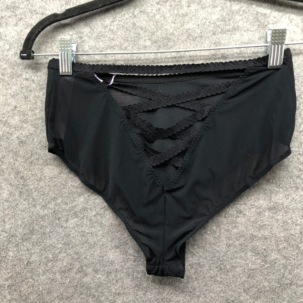 NWT Savage X Fenty Lace Up Back High Waist Sheer Panty Womens Small Black Mesh - Picture 2 of 6